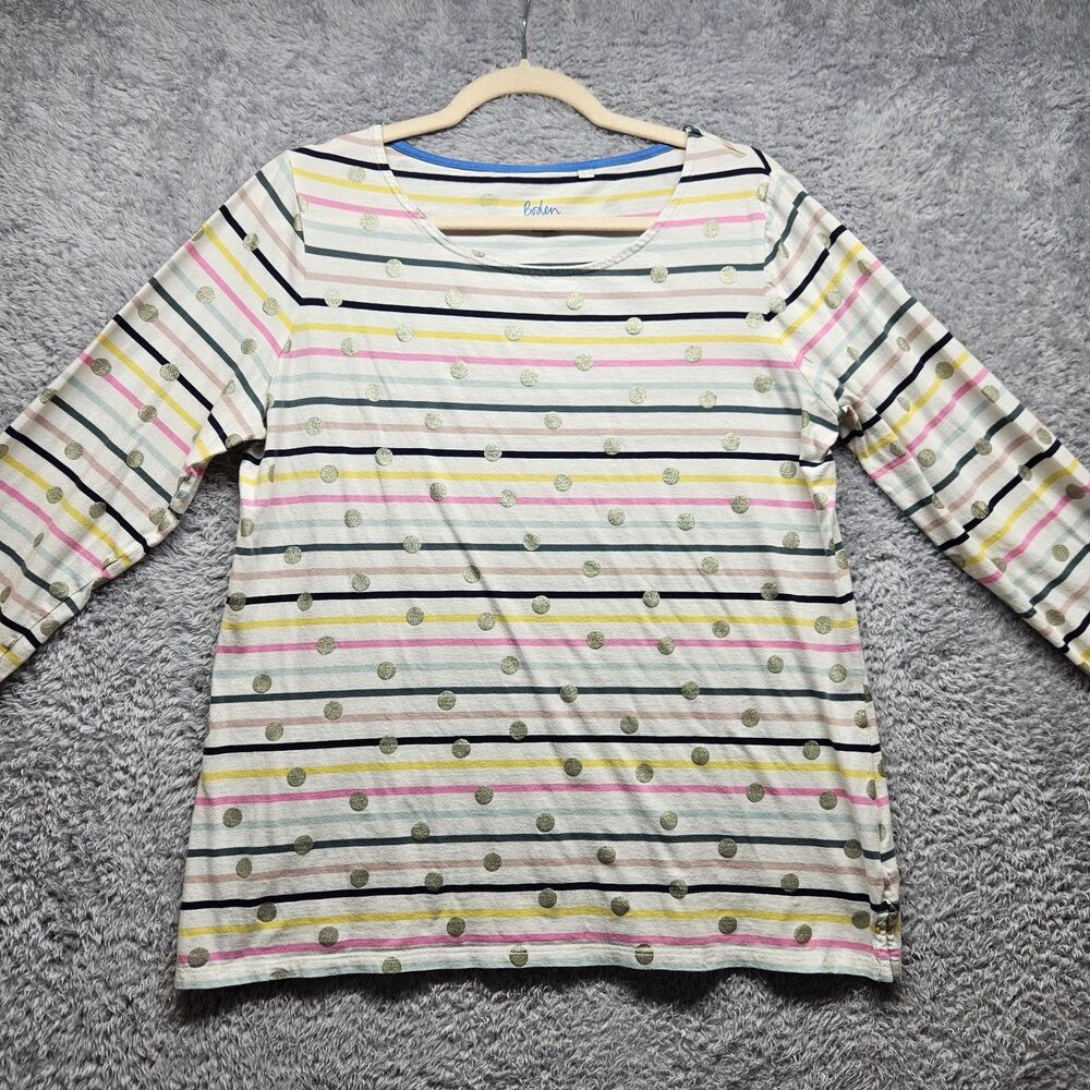 Boden Girls White Stripe Longsleeve Shirt Size 14 Colorful Casual